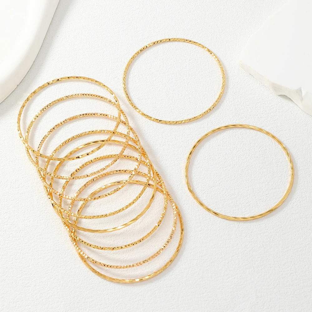 10 Middle Eastern Copper 24K Gold Plated Carved Random Pattern Stacked Elegant Womens Cuff Decorative Bracelets 250512