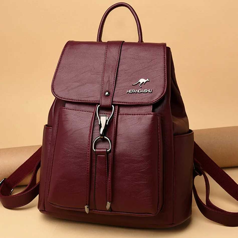Bagpack Women Backpack Soft Leather Backpacks for Teenage s Female School Shoulder Bags for Women 2024 Mochila Sac Z250512