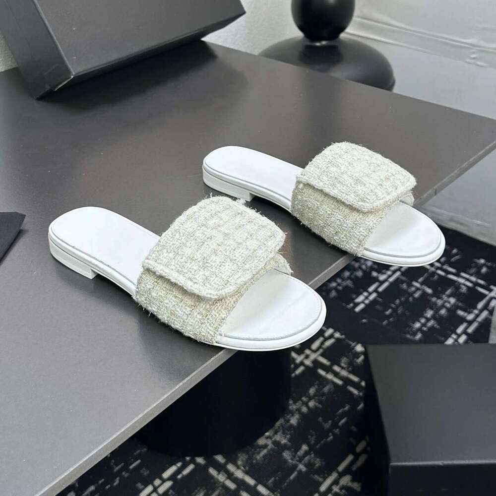 Women Size35-41 Denim Slippers Low Heels Sewing Summer Slides Genuine Leather Leisure Designer Shoes Zapatillas De Mujer
