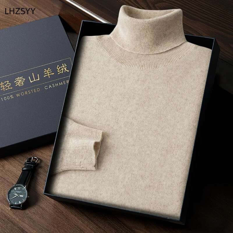 Autumn Winter New 100% Cashmere Sweater Men's Turtleneck Turtlenecks Knit Pullovers Youth Loose Warm Business Casual Solid Top