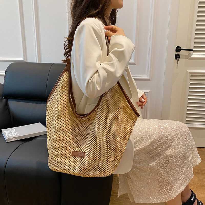 2 Set Straw Shoulder Bag for Women 2025 Summer Travel Bag Designer Underarm Handbag Large Capacity Beach Tote Bag Brand Sac Z250512