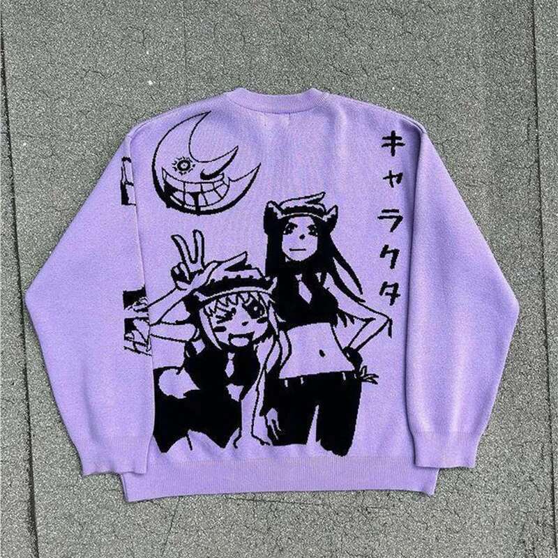 Haruku Fashion Men's Women's Couple Fall And Winter Sweater Y2k Retro 90S Gothic Fitted Round Neck Tops Clothing 2023 New