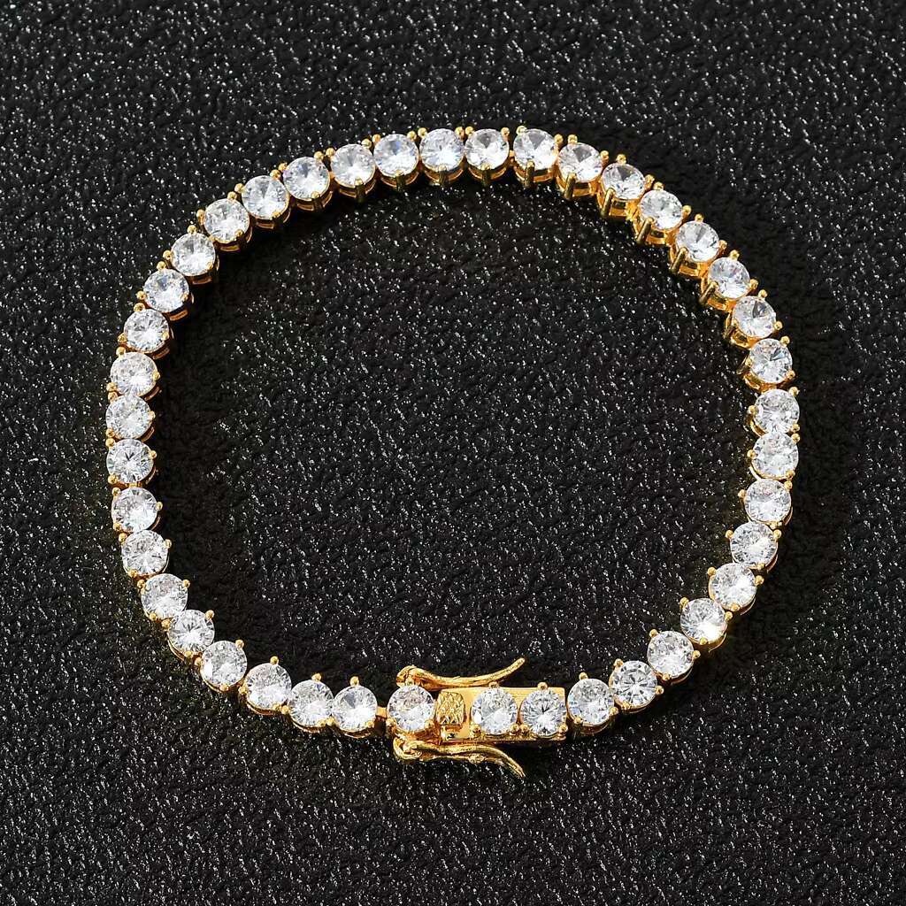 Hip Hop Real Gold Plated 4mm Zircon Tennis Chain Necklace Iced Out Cz Fashion Jewelry