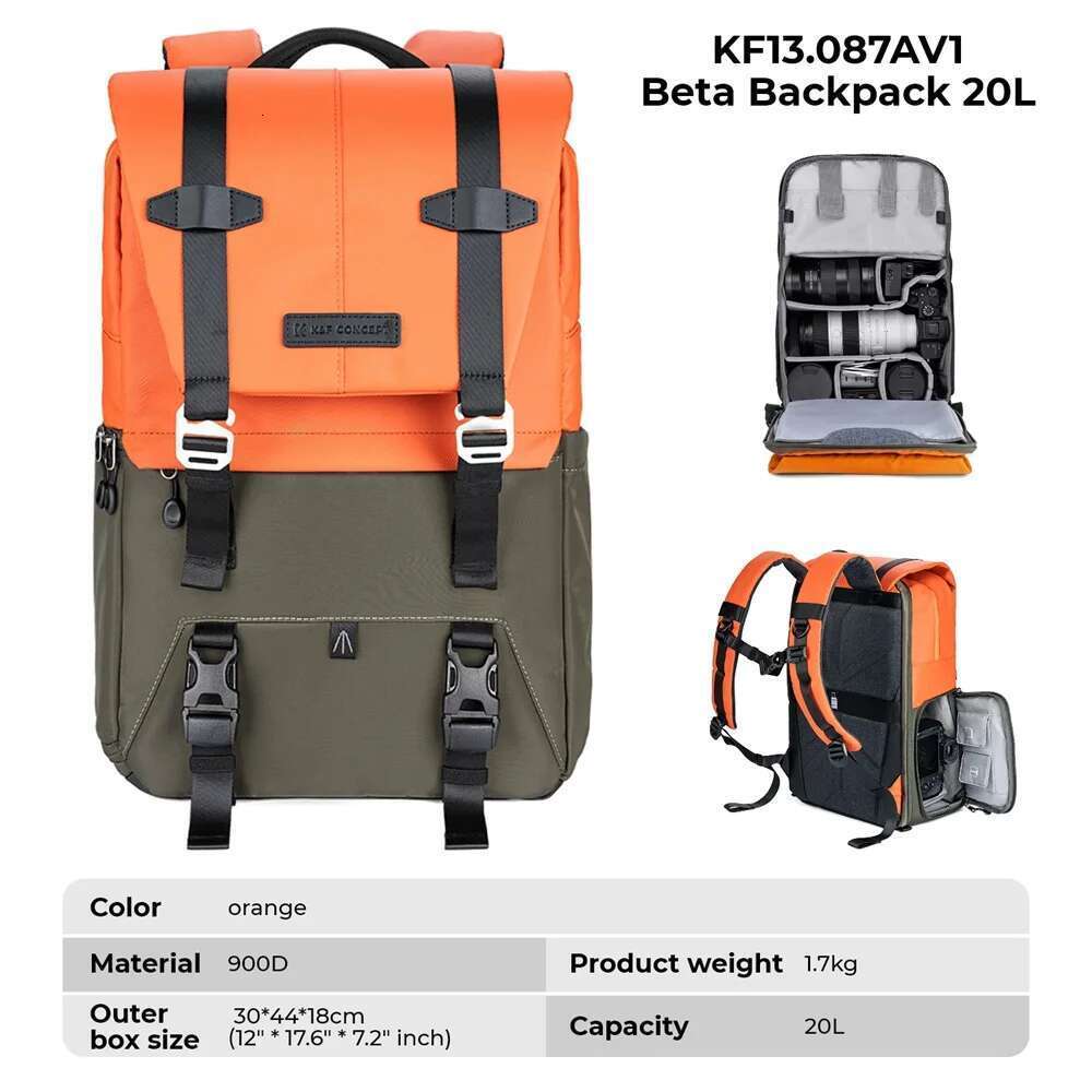 K&F Concept Backpack Travel Photography Bags Large Capacity Camera Case With Tripod Side Rain Cover For 15.6 Inch Laptop