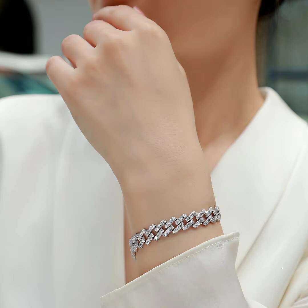 8MM 10MM 14MM Moissanite Bracelet Cuban Link Chain 925 Silver White Gold Plated Iced Out Hip Hop Jewelry Bracelets for Men Women