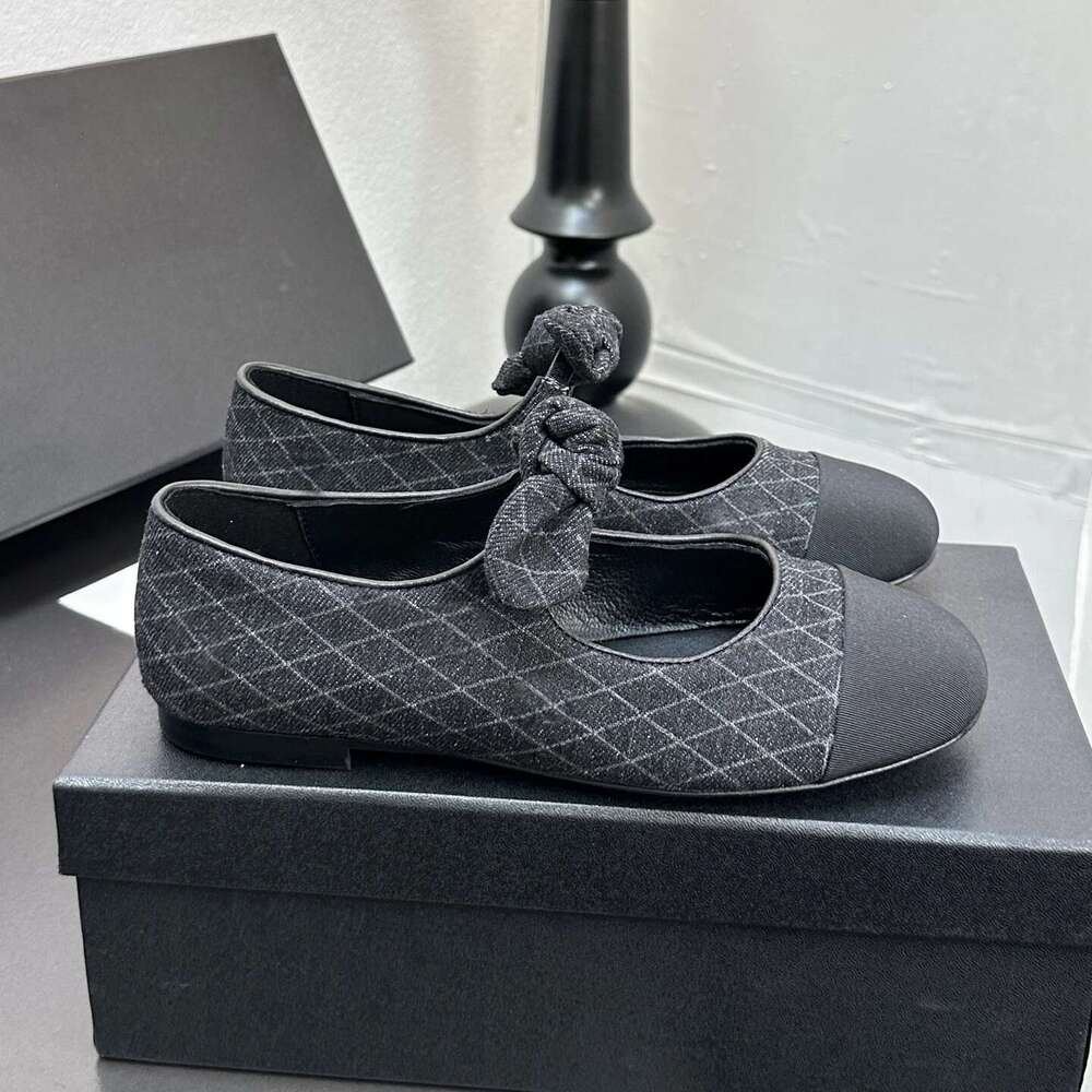 Women Size35-41 Denim Ballet Flats Butterfly Knot Mary Janes Round Toe Leisure Slip On Designer Shoes Zapatillas De Mujer