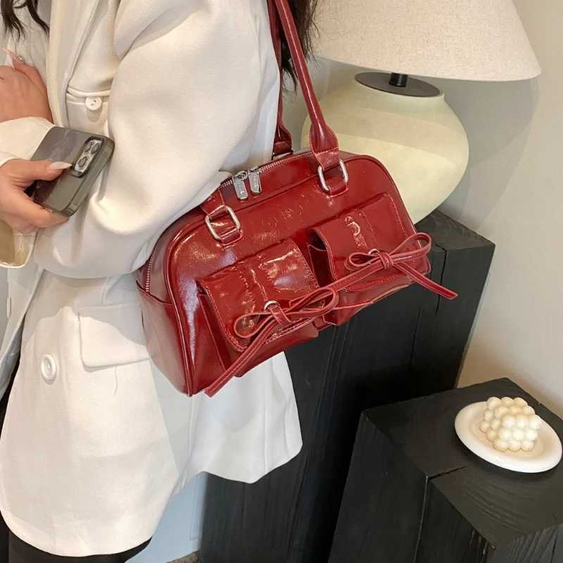 NEW Bowknot Shoulder Bags Korean Fashion Handbags Cute Bow Tie Design Underarm Bags for Girl Women Fashion Bags Leather HandbagXJ250512