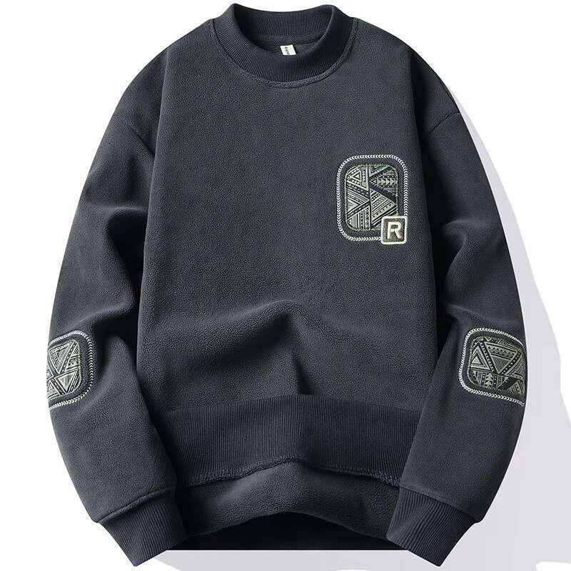 Fashion Thick Hoodie Embroidery Pullover Fleece Lined Men's Winter Clothes Elegant Brand White Green Pullovers