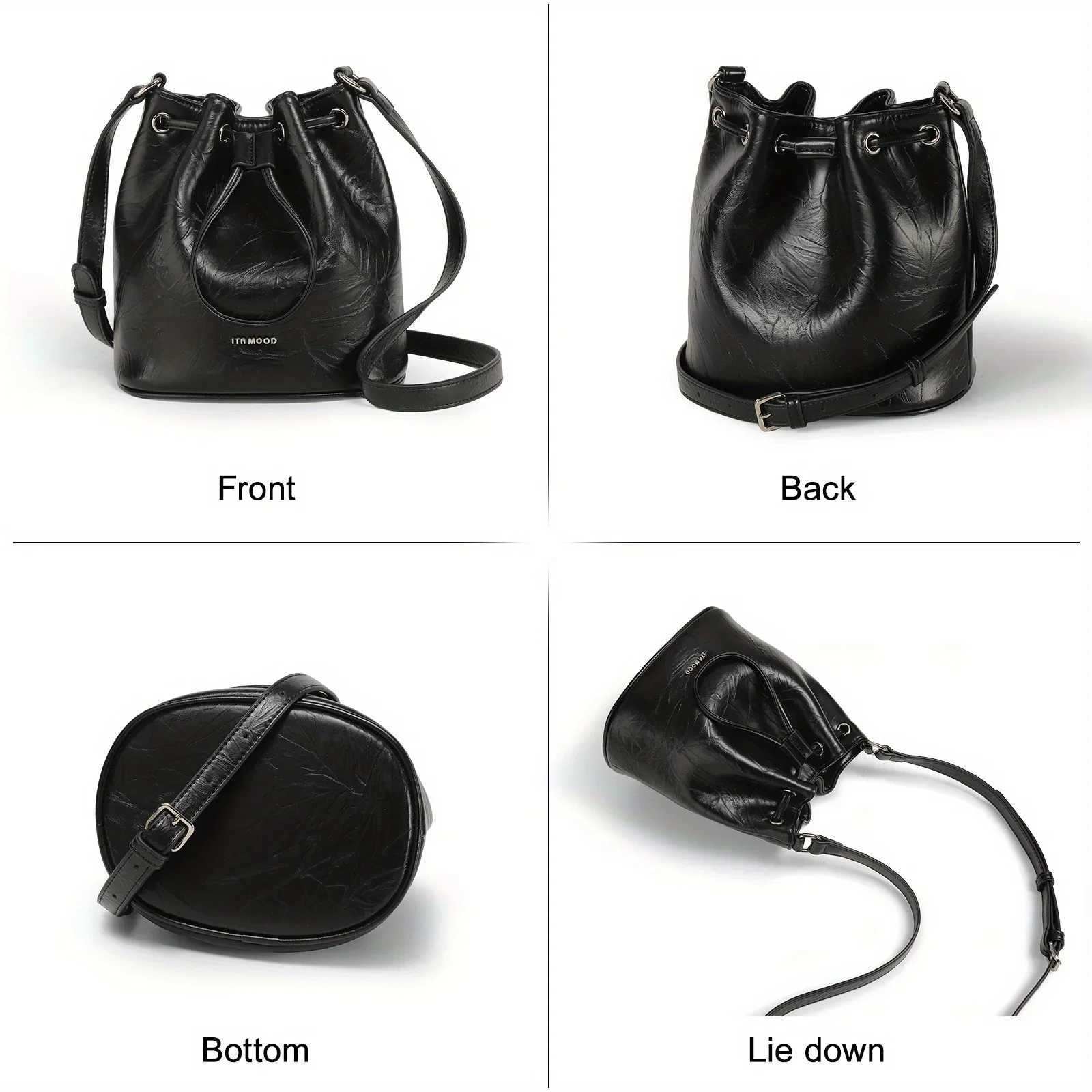 ITAMOOD Women Bucket Bag for Cosmetics Cell Phone Black Niche Original Designer Leather Shoulder Crossbody Small Bag Z250512