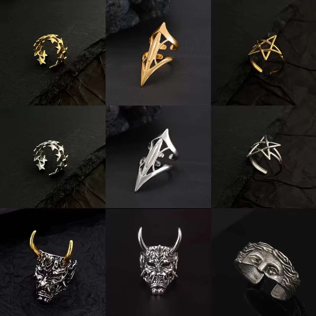 Fashion Star Half Face Opening Ring for Men Gothic Punk Devil Mask Coffin Adjustable Rings Jewelry