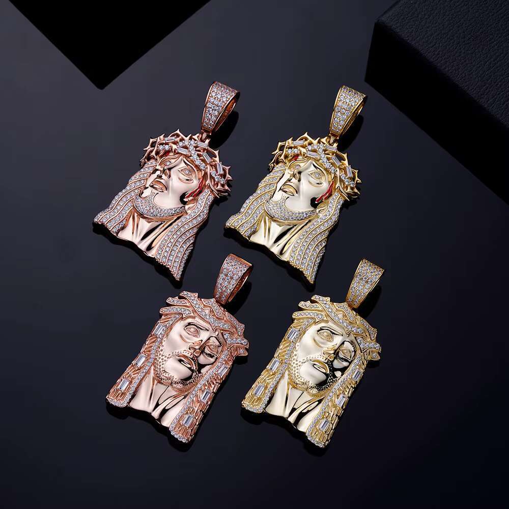Custom Golden Supplier Electroplated Jesus Pendant Jewelry Mens Sterling Silver Gold Plated Crystal Jesus Pendant