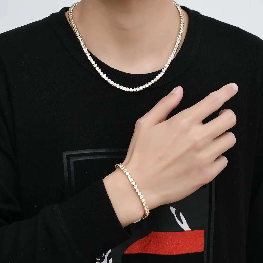 Hip Hop Real Gold Plated 4mm Zircon Tennis Chain Necklace Iced Out Cz Fashion Jewelry