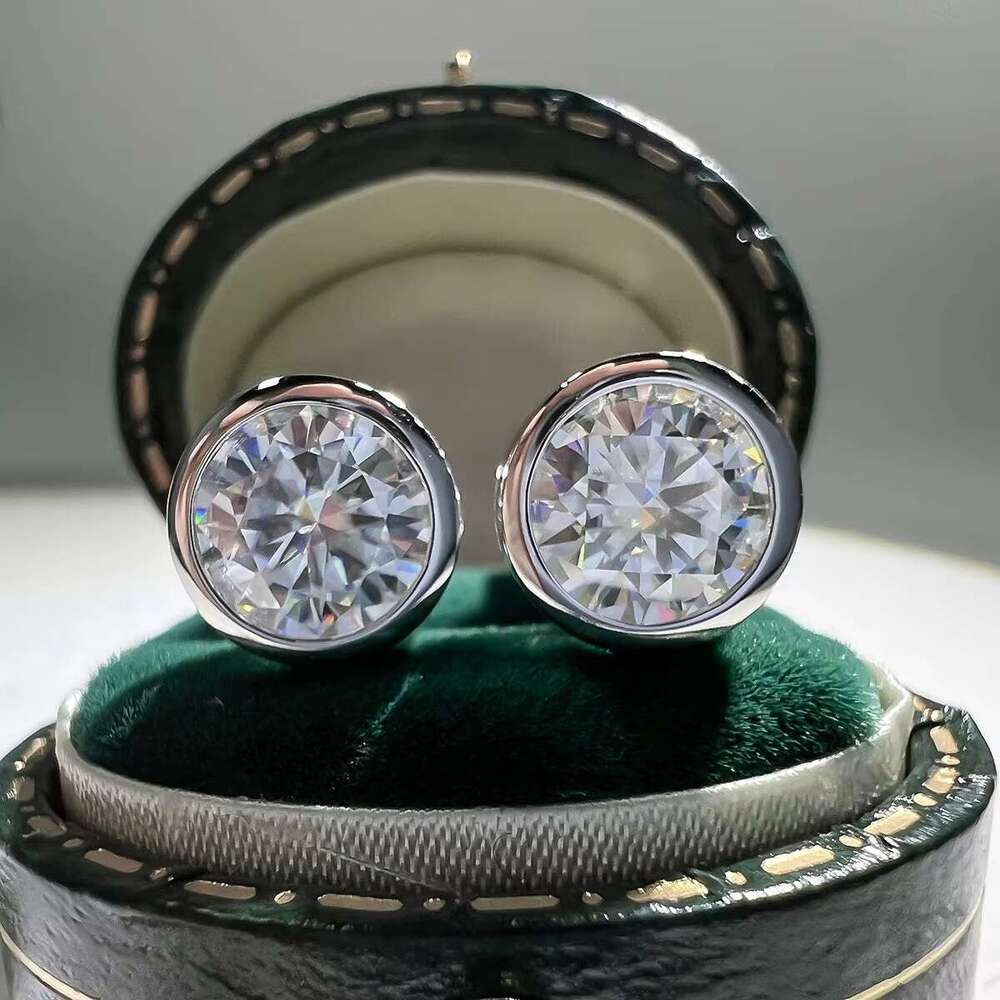 Moissanite bezel set earrings pure - classic design, 0.5 to 1 carat, available in gold or sier