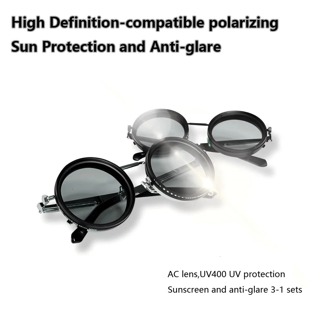 Polarized Round Sunglasses ND9 Adjustable Dimming Sun Glasses Men Women Retro Punk Mens Fishing Eyeglasses Outdoor Shades UV400 250512