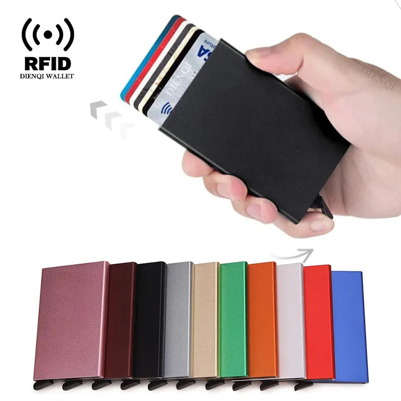 PT010,Rfid Credit Card Holder Metal Thin Slim Smart Wallet Women Wallets Pop Up Minimalist Small Black Purse Mini Walets for Men 250509