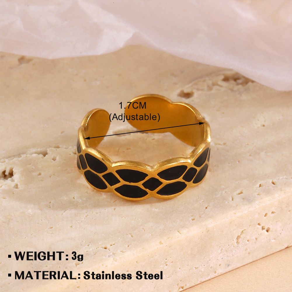 Fashionable Instagram style temperament, black drip oil geometric ring, female personality, gold-plated circular stainless steel ring