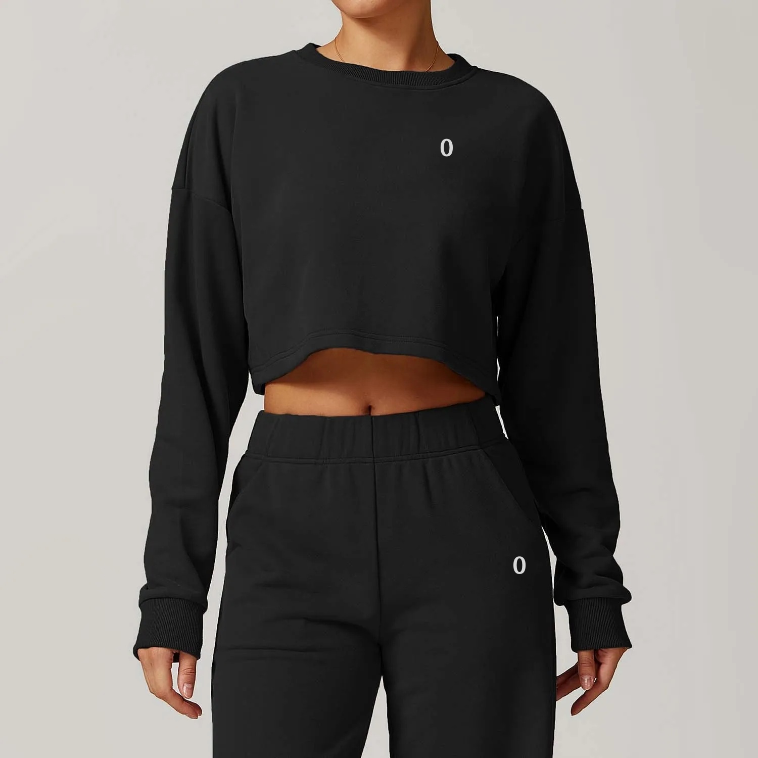 A534 3D Silver Round Neck Sweater Sports Loose Long-sleeved Sweatshirt Short Fitness Coat Outdoor Sports Straight Casual Pants Womens High Waist Pants