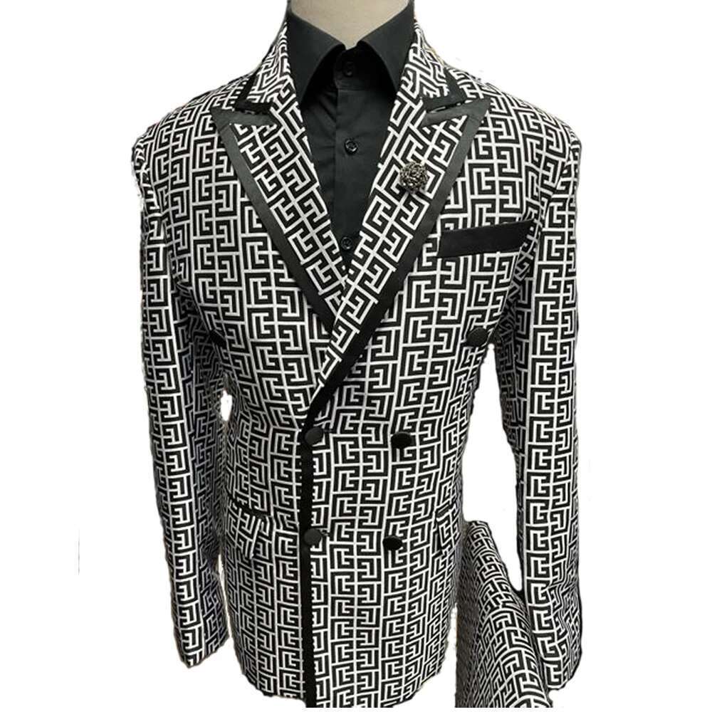 Fashion Plaid Groom Tuxedos Double Breasted Men Suits For Wedding Male Party Dress Costume Homme ( jacket+Pants)