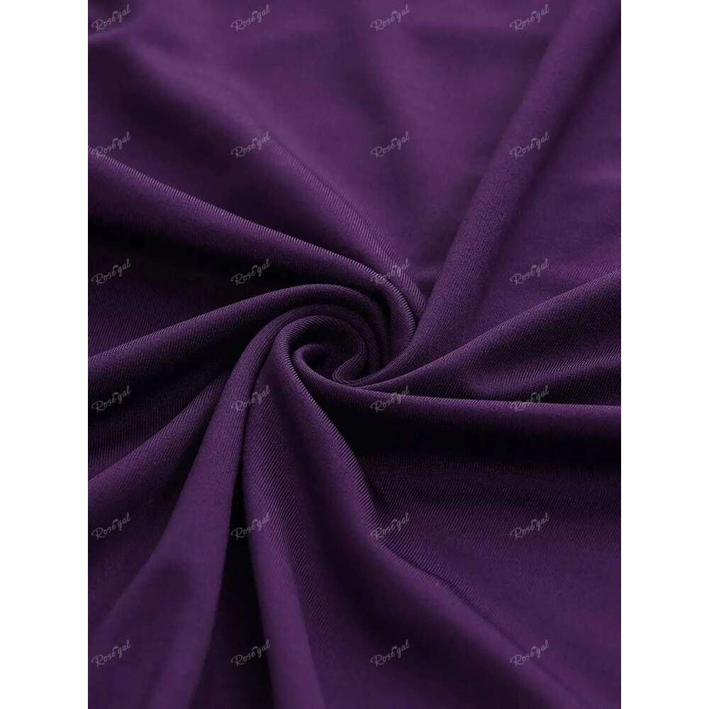 ROSEGAL Plus Size Hooded Women Autumn Winter Floral Flocking Mesh Sun Buckle Lace Trim Ruched Ruffles Dress Purple Vestido