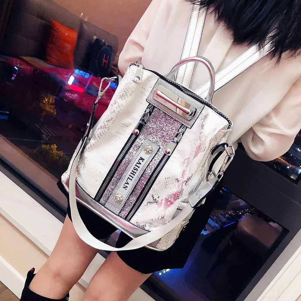 Female Quality Vegan Leather Patchwork Big Capacity Backpack Bag Women Kaishilan Serpentine Travel Casual Big Size Daily Daypack Z250512