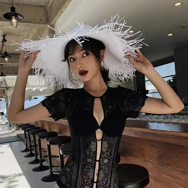 Summer Widebrimmed Solid Color Sun Hats Ladies Fashion Outdoor UV Protection UPF Straw Hat Seaside Holiday Panama Beach 250512