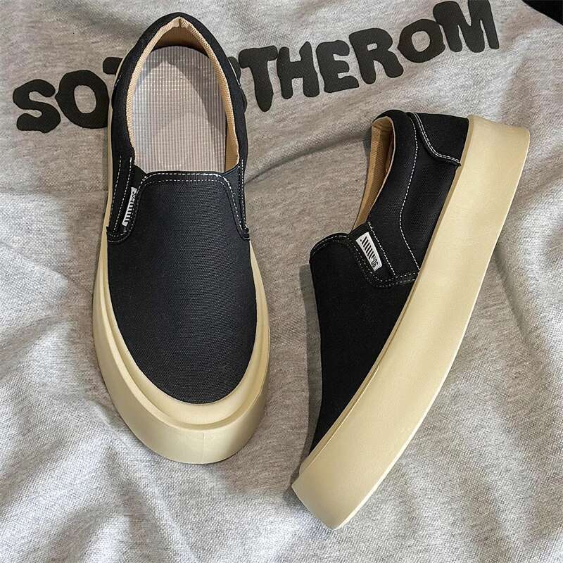 Men's canvas high-quality loafers fashionable thick soles versatile casual sports board white lazy shoes