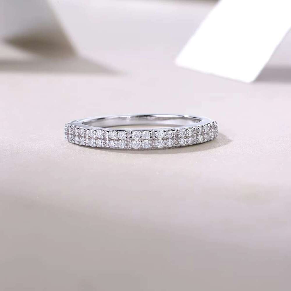 Dazzling double-layer carbon silica wedding ring - pure silver, elegant pointed set, US size 5-9