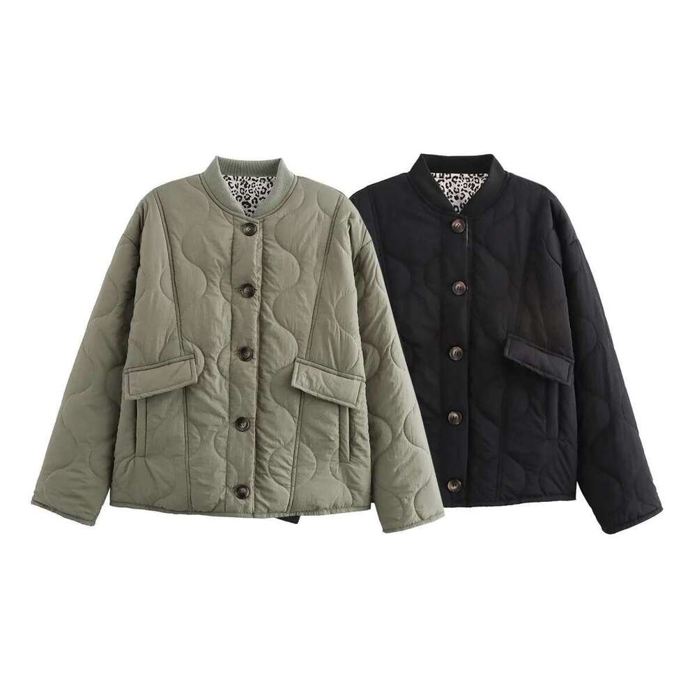 Quilted Single-Breasted Leopard Print Splicing Women's New Winter Fashion Retro Casual Cotton Jacket