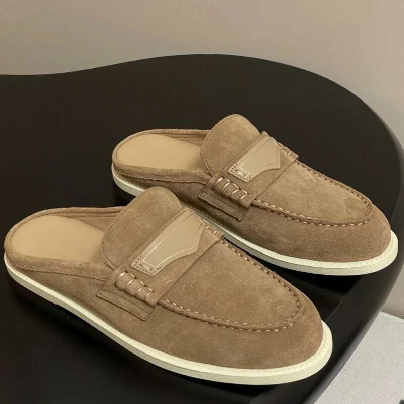 Womens Spring Autumn Leather Slide Mule Shoes Penny Flat Loafers Low Heel Elegant Closed Round Toe Slip On