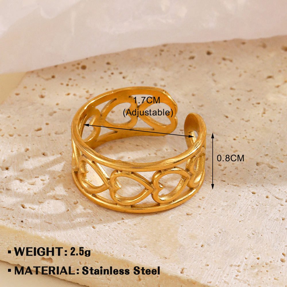 Fashionable stainless steel geometric heart opening with style niche design sense gold-plated line ring