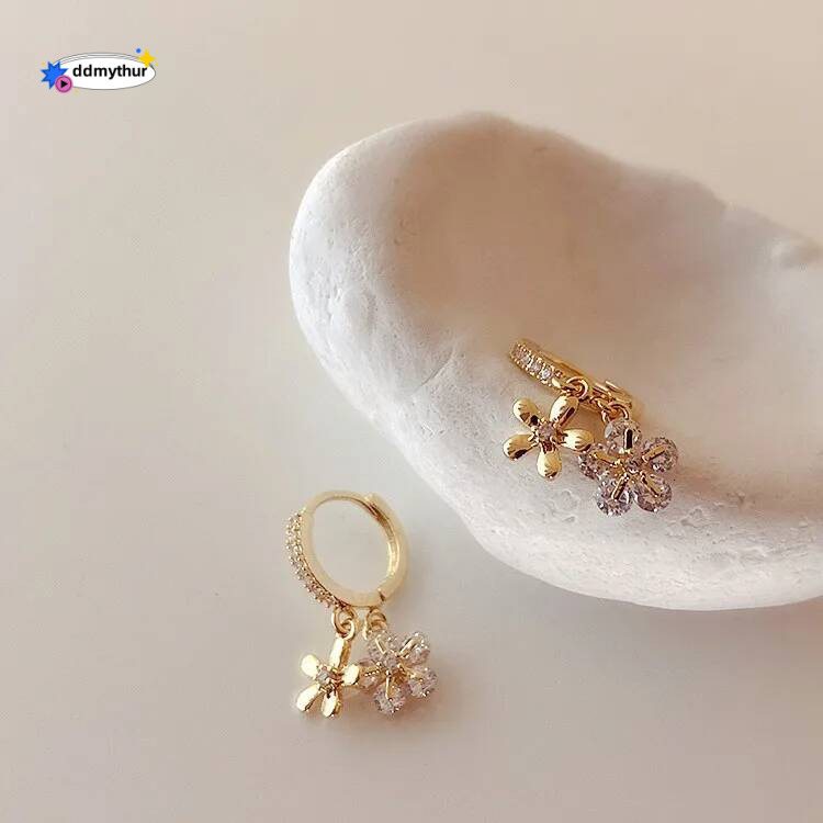 Micro Pave Zirconia Flower Hoop Earrings For Women Korean Style Delicate New Jewelry Wholesale ddmythur