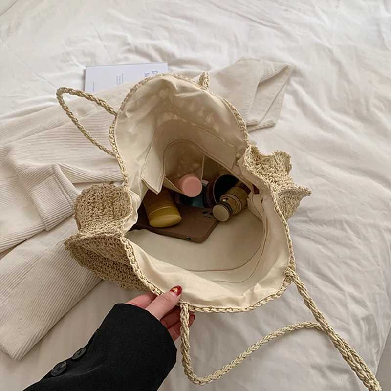 Bohemian Straw Woven Shopper Tote Women Travel Beach Bag Summer Knitted Underarm Shoulder Bag Handmade Woven Hollow HandbagW250512