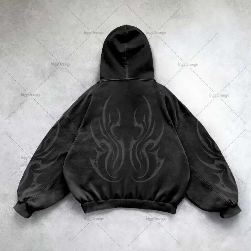 Y2k Haruku Retro Personalized Print Fashion Loose Zipper Hoodie Men American Classic Casual All-Match Sweatshirt Women Designer