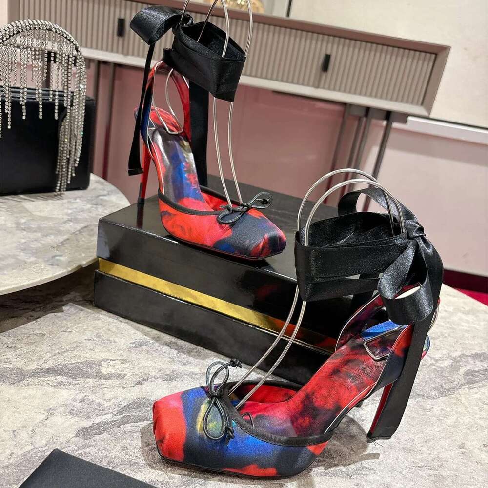 Women Size35-43 Silk Genuine Leather Pumps Super High Heels Butterfly Knot Ankle Strap Designer Shoes Zapatillas De Mujer
