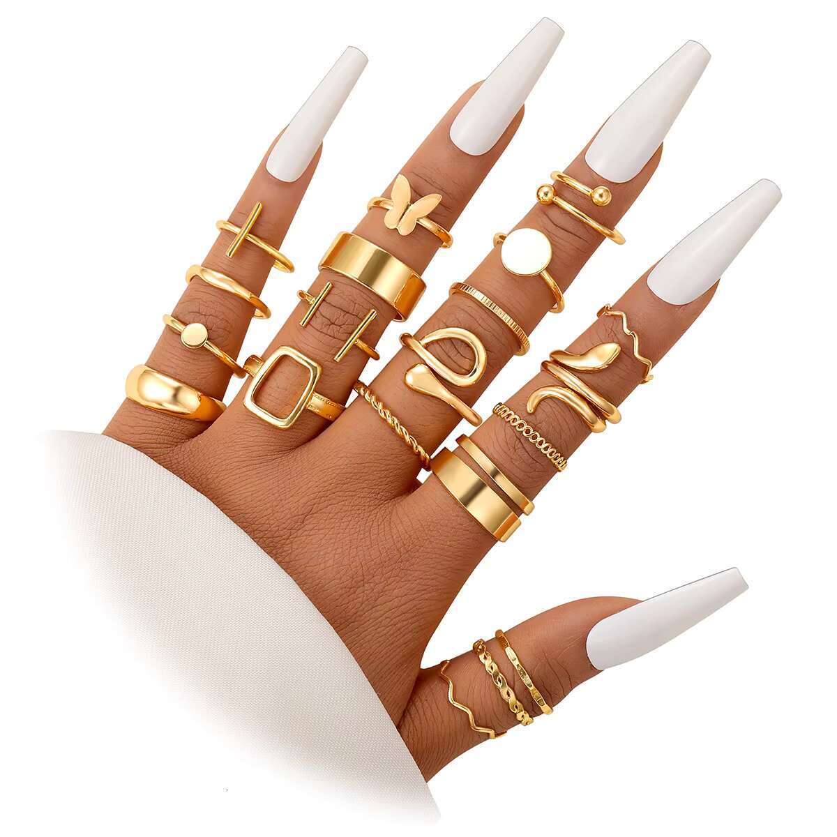 20 Sets Luxury Stainless Steel Finger Ring Gold Light Snake Butterfly Female Hand Decoration Seniors Engagement Ring Europe
