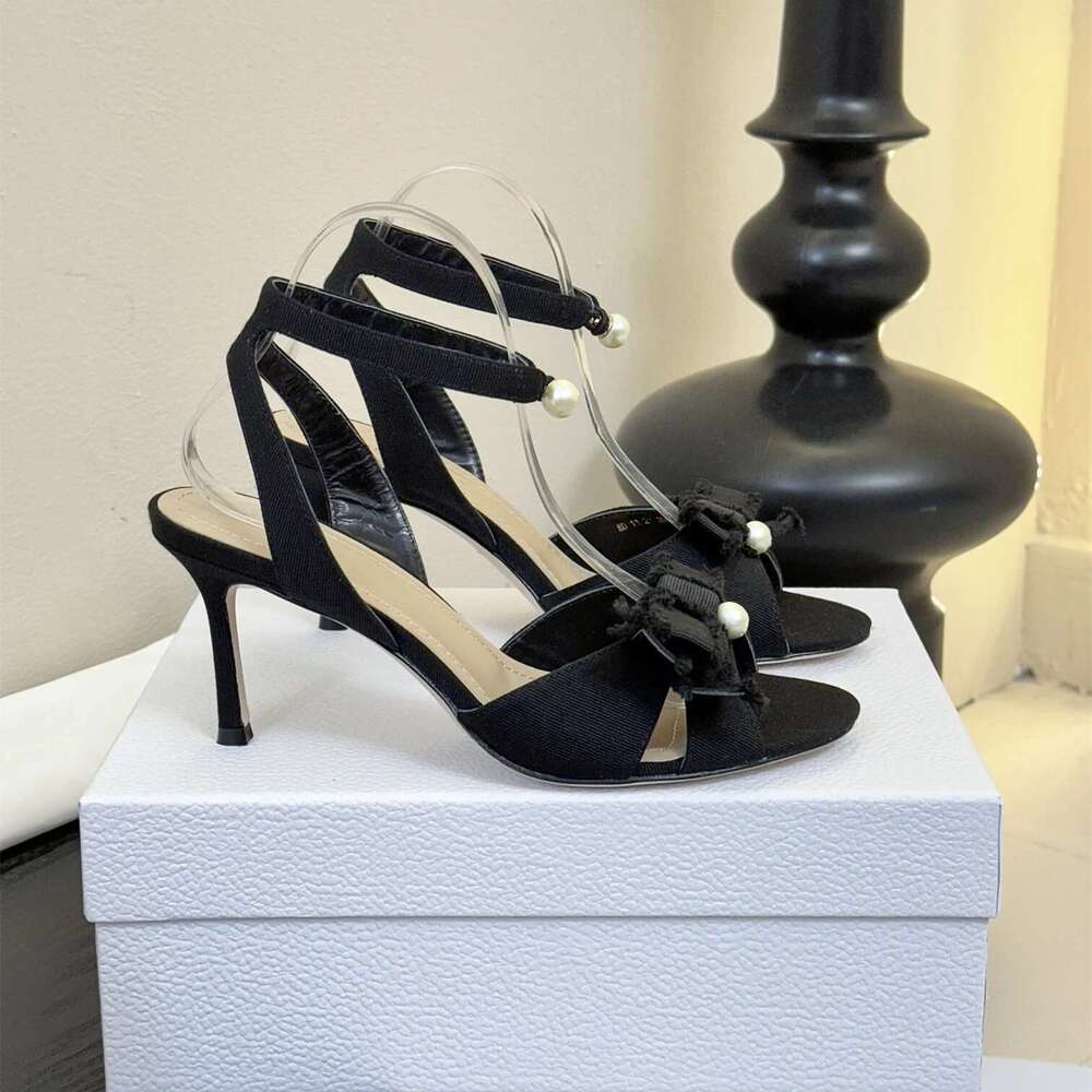 Women Size35-42 Butterfly Knot Sandals Super High Heels Pearls Pumps Genuine Leather Designer Shoes Zapatillas De Mujer