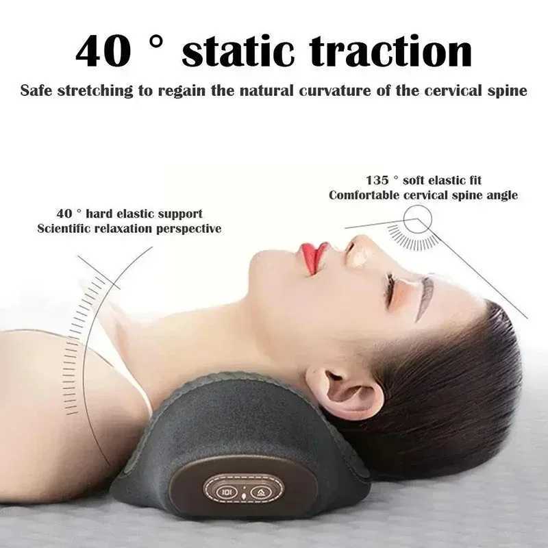 Electric Massager Cervical Pillow Hot Compress Vibration Massage Neck Traction Relax Sleeping Memory Foam Neck Guard Pillow GreyW250512