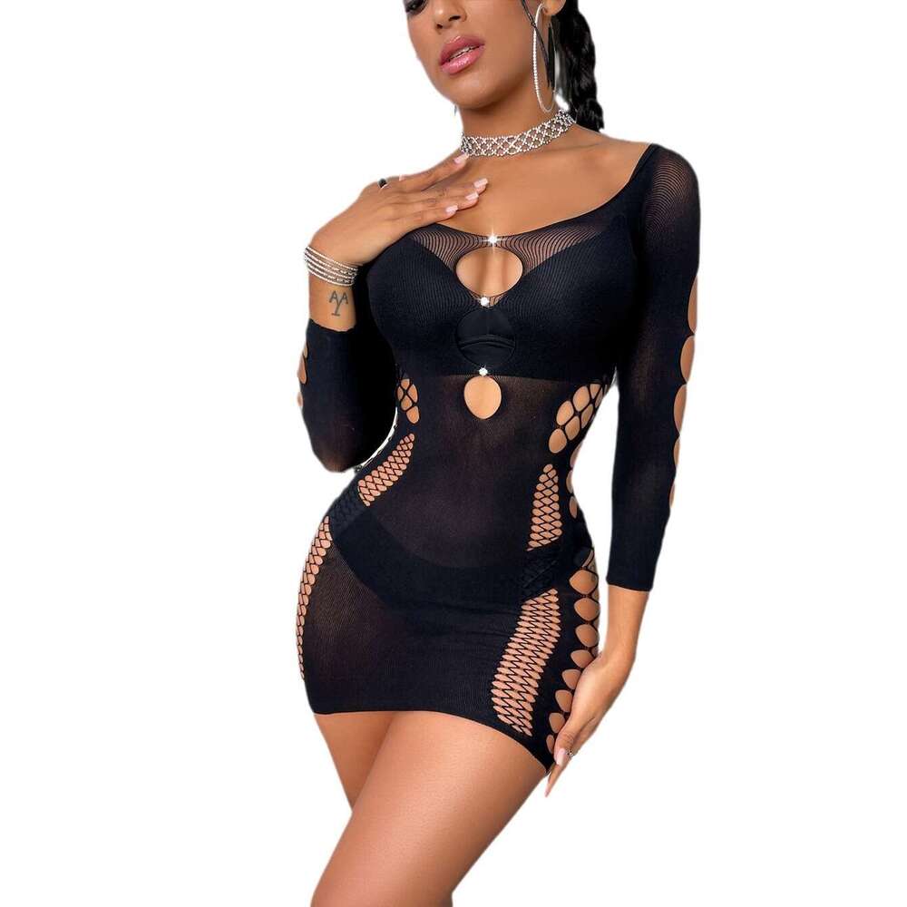Lingerie Seductive Sexy Hot Cut Diamond Revealing Lingerie For Women With Bright Diamonds Hollowed Out And Non Removable Fishing Net Tight Fitting Hip