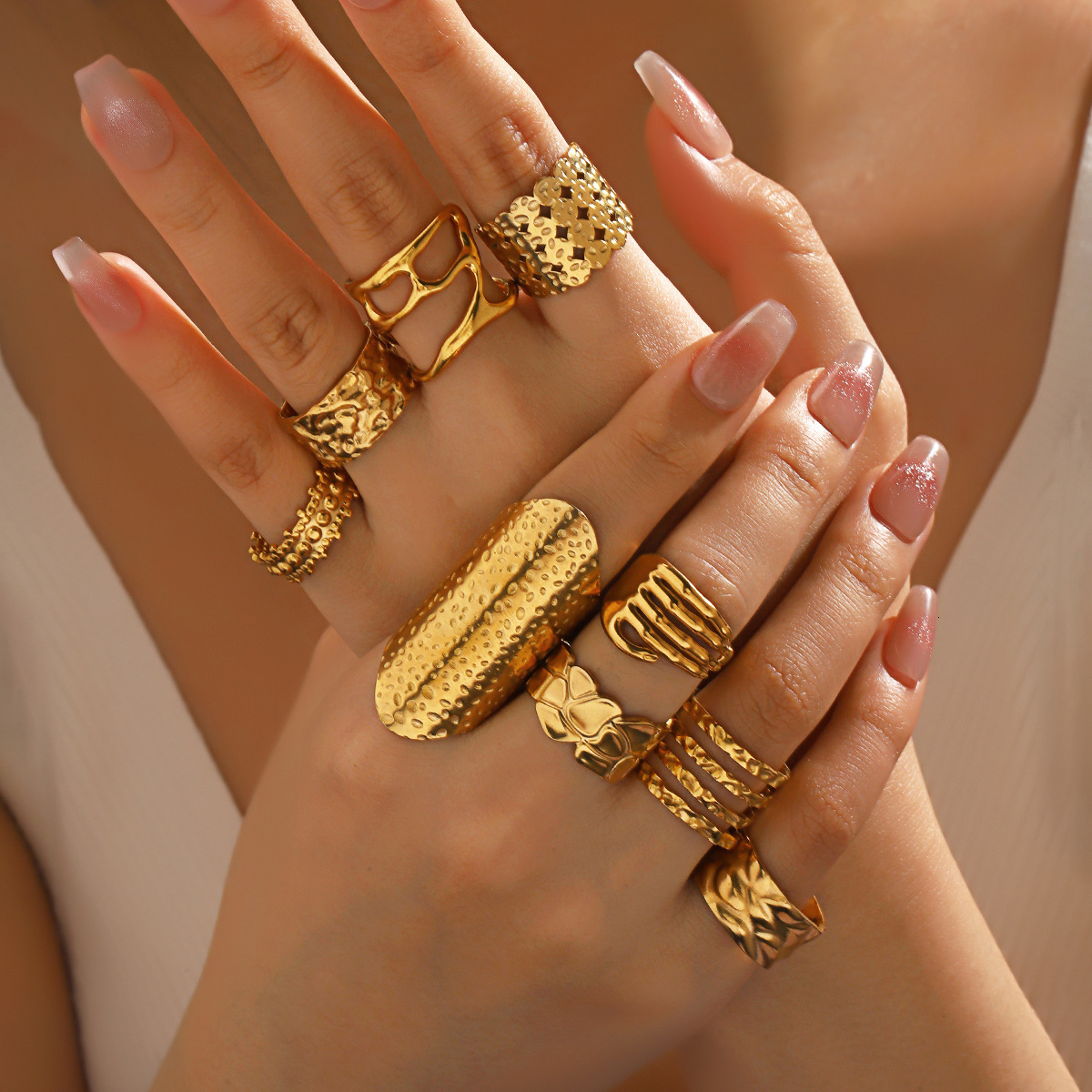 Fashionable stainless wide face geometric opening French fashion adjustable titanium steel ring