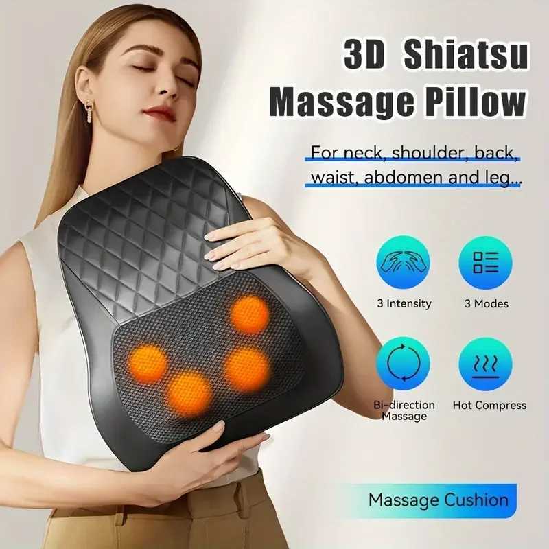 1pc Back Neck Massage Pillow Heating Electric Cervical Multifunctional Body Massager Waist Back Shoulder Shiatsu KneadedW250512