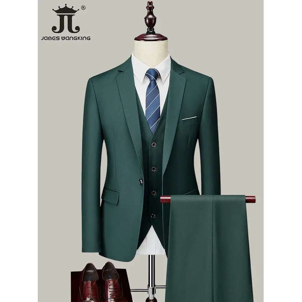 M-6XL ( Jacket+Vest+Pants ) Brand Solid Color Formal Office Business Men's Suit Groom Wedding Dress Party Male Casual Suits