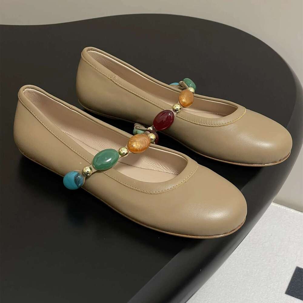Women Size34-42 Genuine Leather Ballet Flats Mary Janes Jewel Weaving Round Toe Leopard Designer Shoes Zapatillas De Mujer