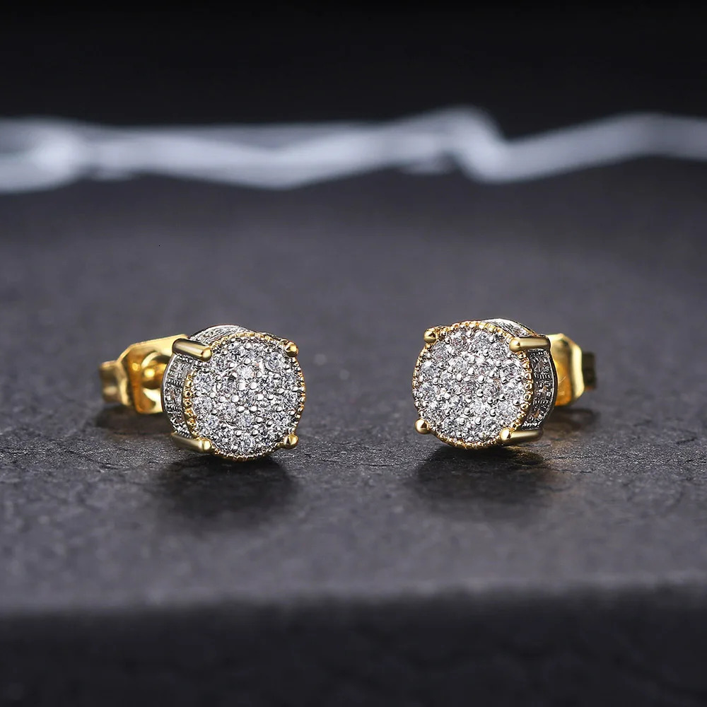 Rock Hip Hop Iced Out Stud Earring for Men Male Inlaid AACZ Zircon Gold Color Piercing Ear Accessories Hiphop Trend Jewelry 250512