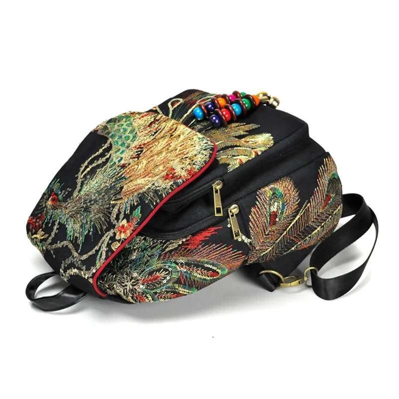 Female Travel Shoulder Rucksack Retro Design Canvas Women Large Capacity Ethnic Backpack Handmade Embroidered Knapsack
