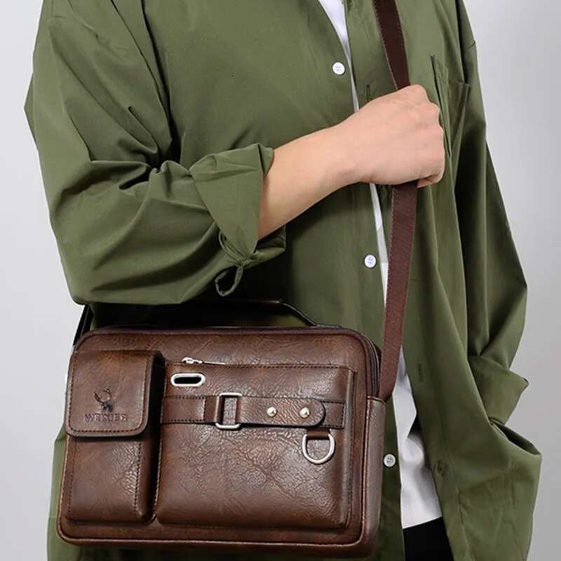 Men Vintage Shoulder Pu Leather Business Messenger Bag For Man Fashion Small Male Crossbody Bags Handbags 2024 New
