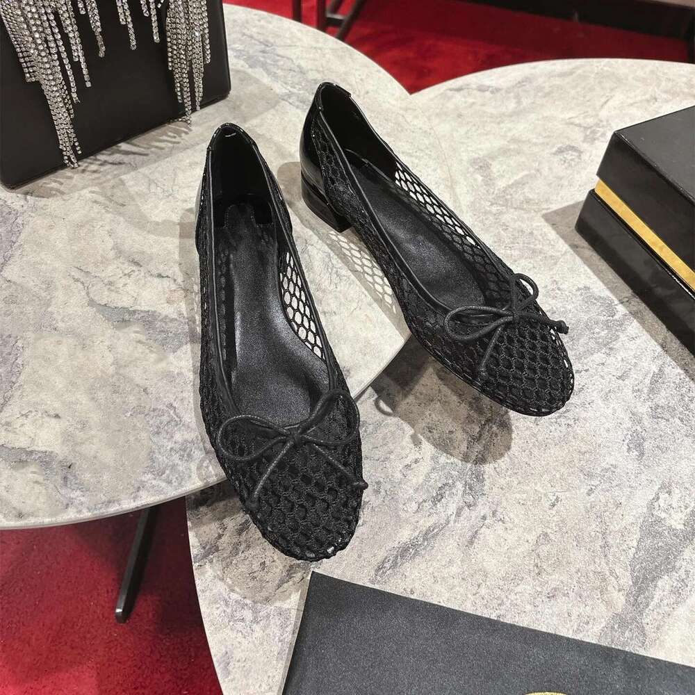 New Women Size34-42 Mesh Ballet Flats Butterfly Knot Genuine Leather Low Heels Leisure Designer Shoes Zapatillas De Mujer