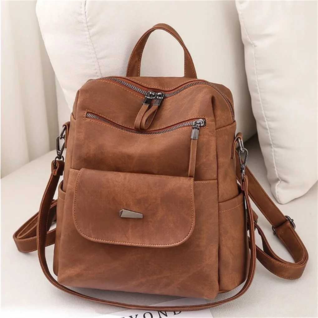 Backpack Purse for Womens Waterproof PU Leather Backpacks Handbags Ladies Casual Shoulder Bags Brown Z250512