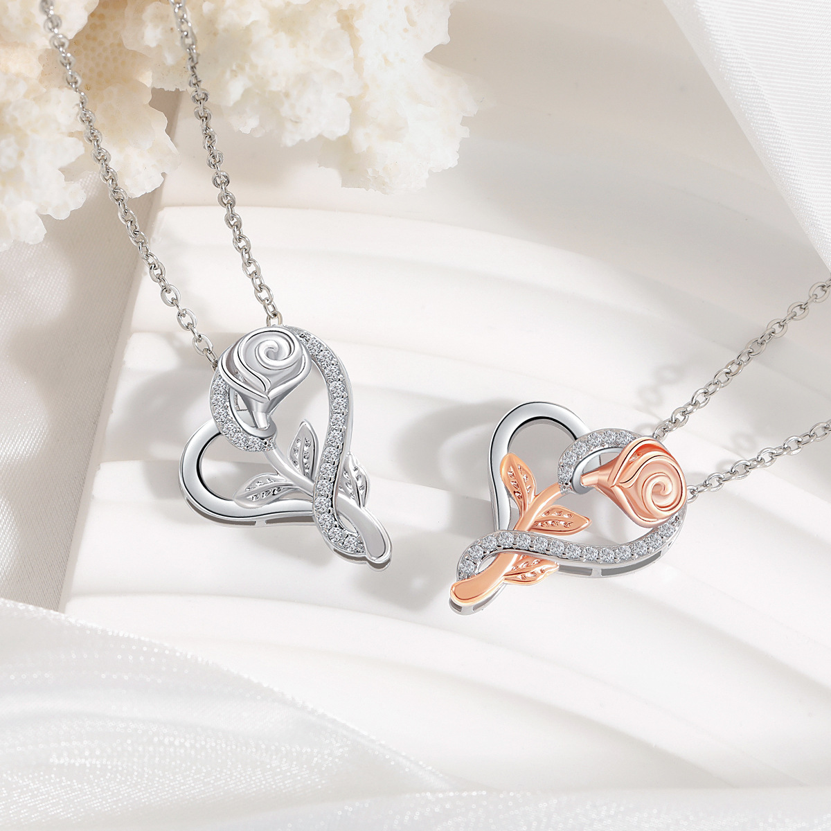Gold-Plated Pendant Necklace, New Diamond Rose Heart Design, Valentine's Day Gift