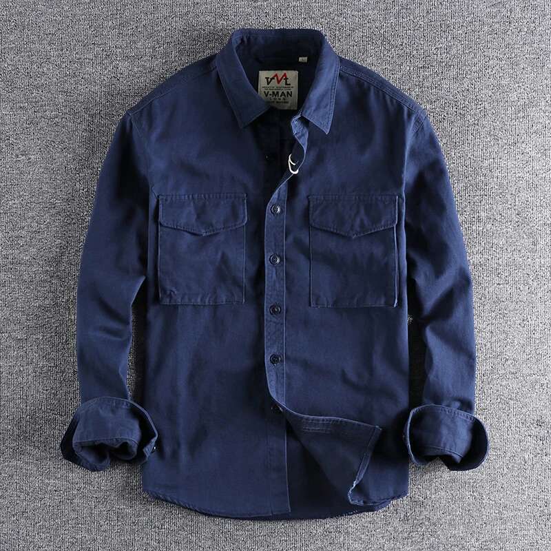 Autumn New 204 Khaki Retro Wash Solid Color Work Shirt Men's Three-Dimensional Pocket Trend Loose Jacket
