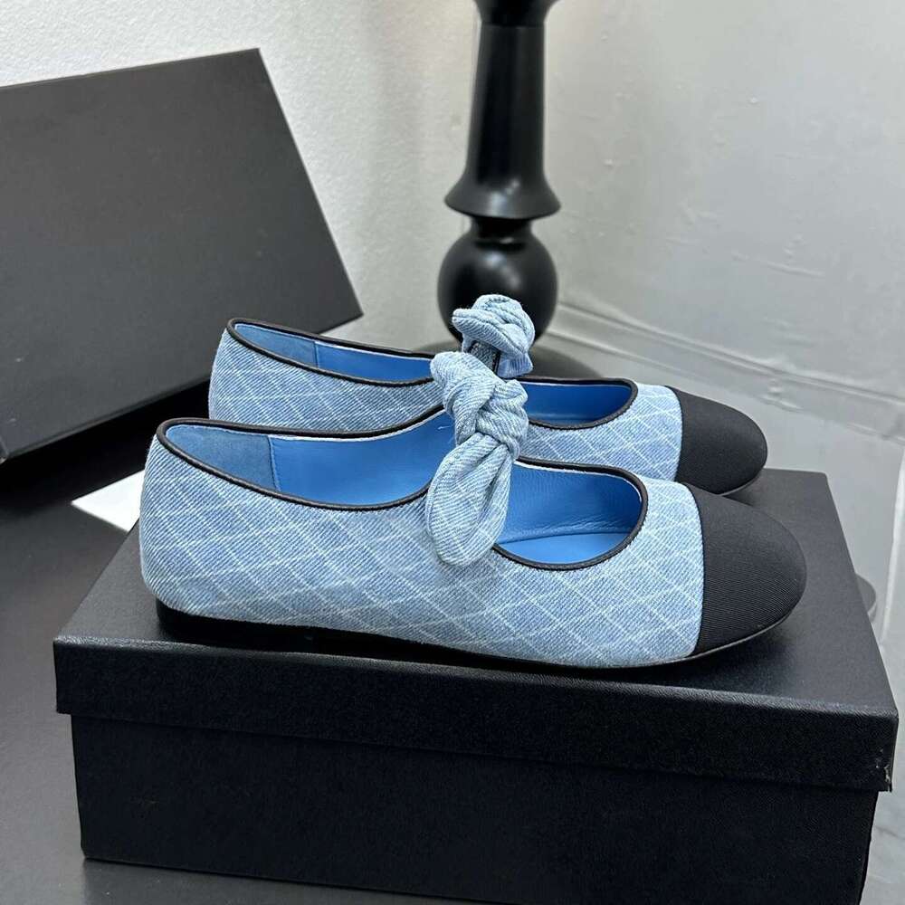 Women Size35-41 Denim Ballet Flats Butterfly Knot Mary Janes Round Toe Leisure Slip On Designer Shoes Zapatillas De Mujer